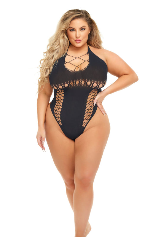 PL20042X-BLK-OS Sexy Hot Too Handle Bodysuit