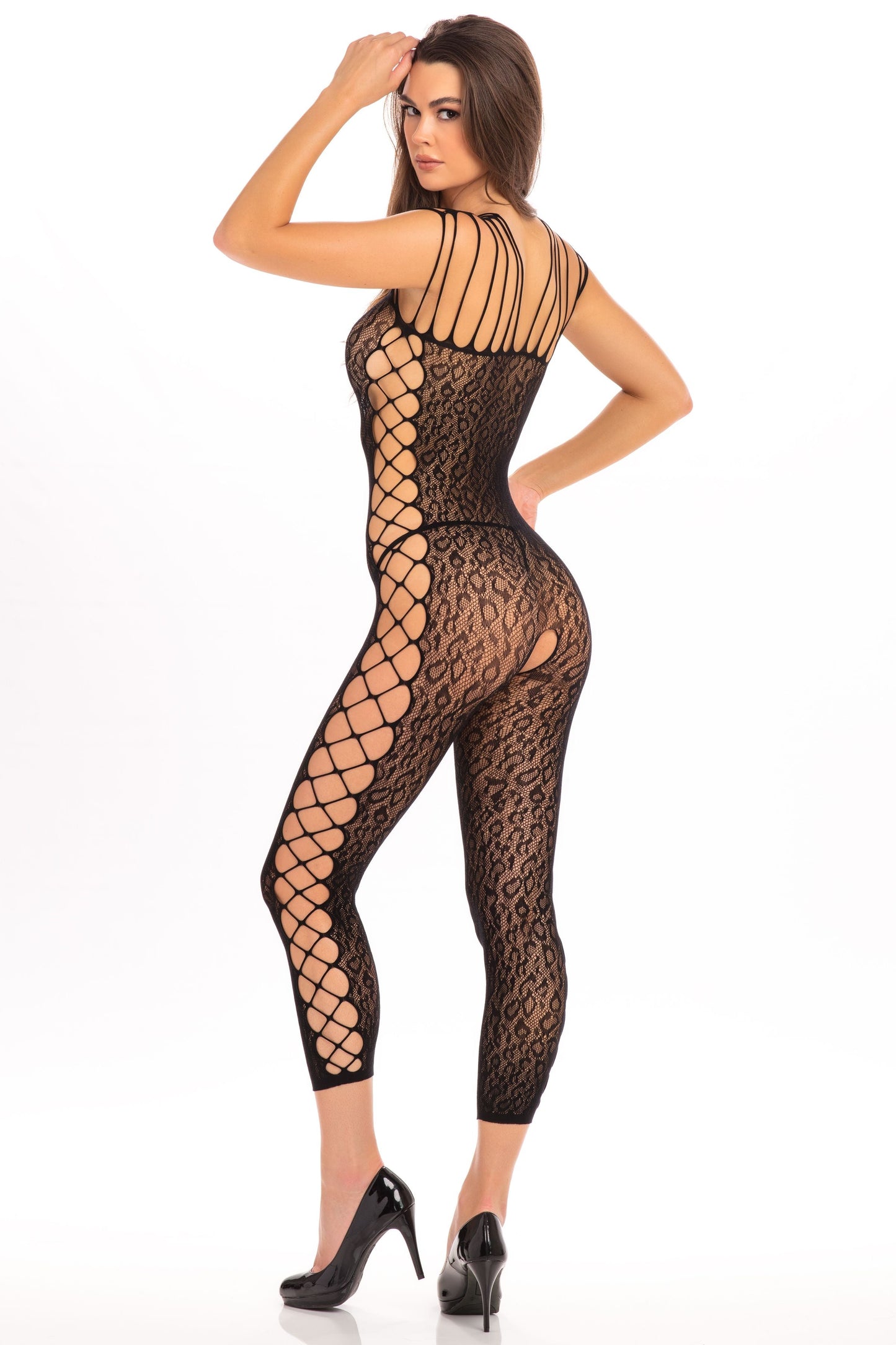 RR7076 Rene Exotic Lingerie Animal Crotchless Bodystocking Black