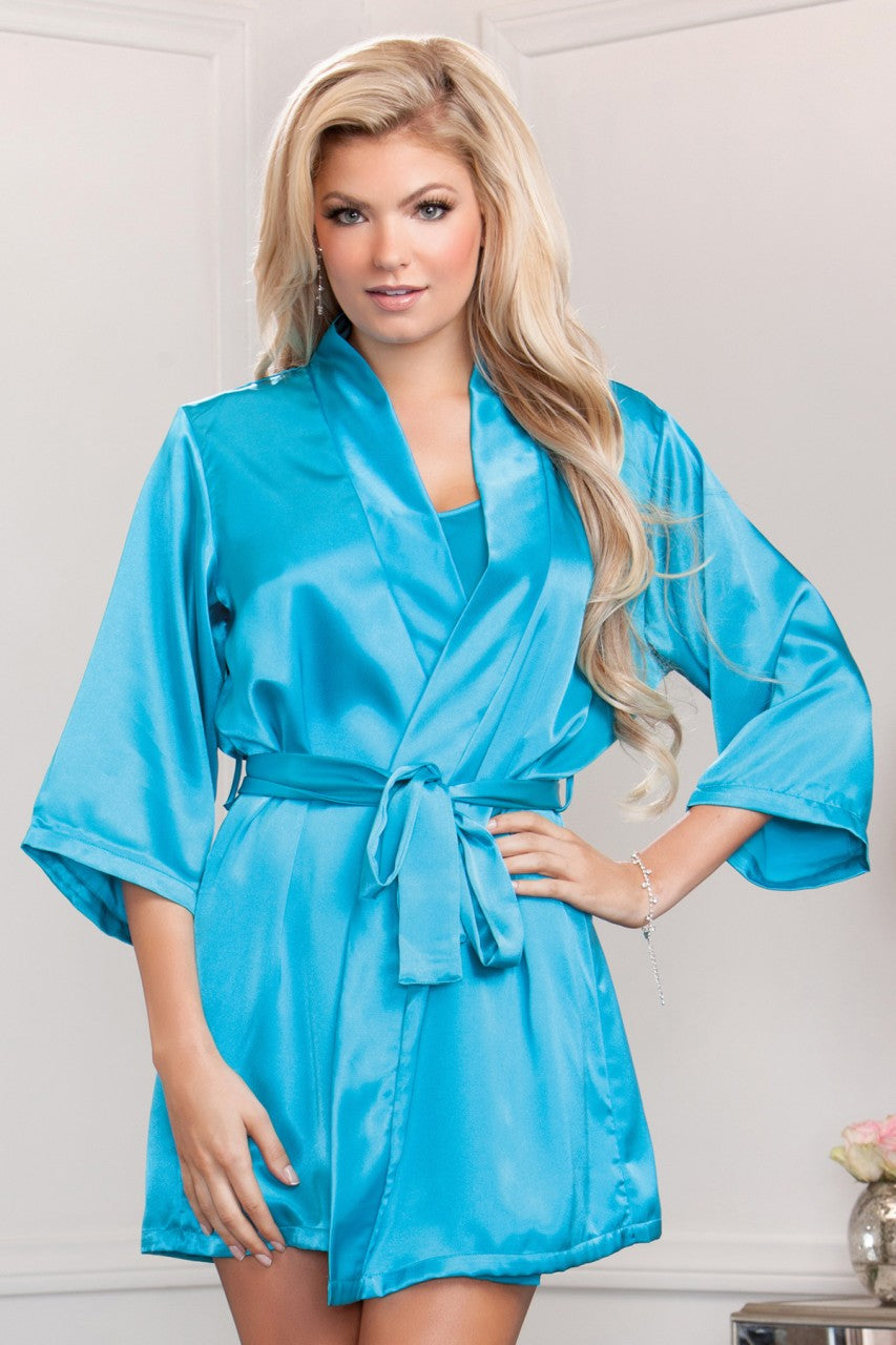 IC7893 icollection lingerie Satin Robe Teal