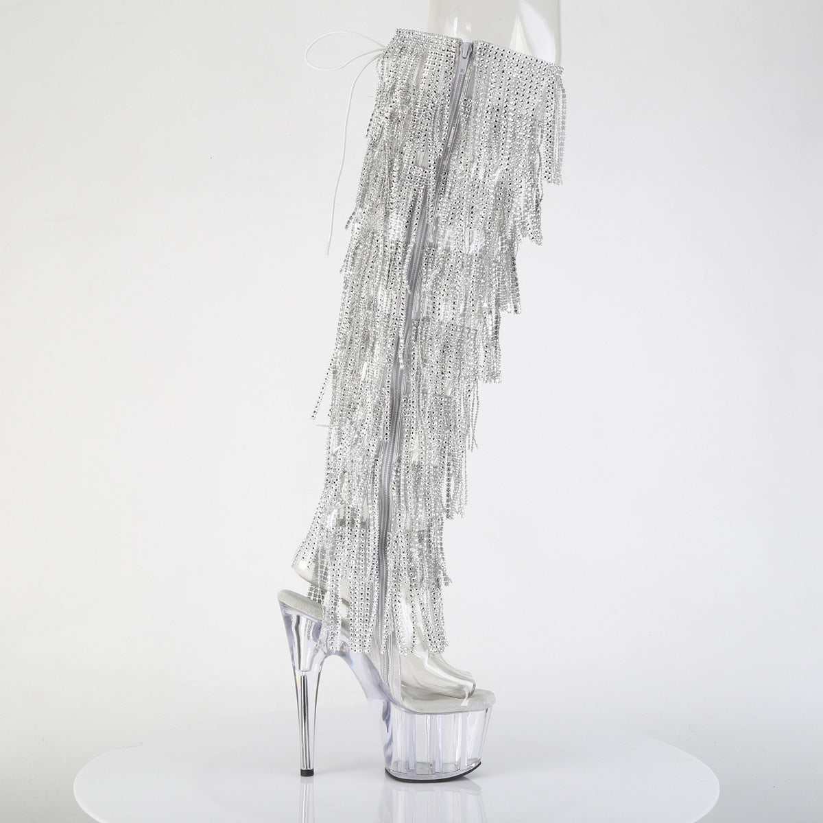 adore 3019c rsf 7 inch heel silver fringes pole dancing thigh highs 1