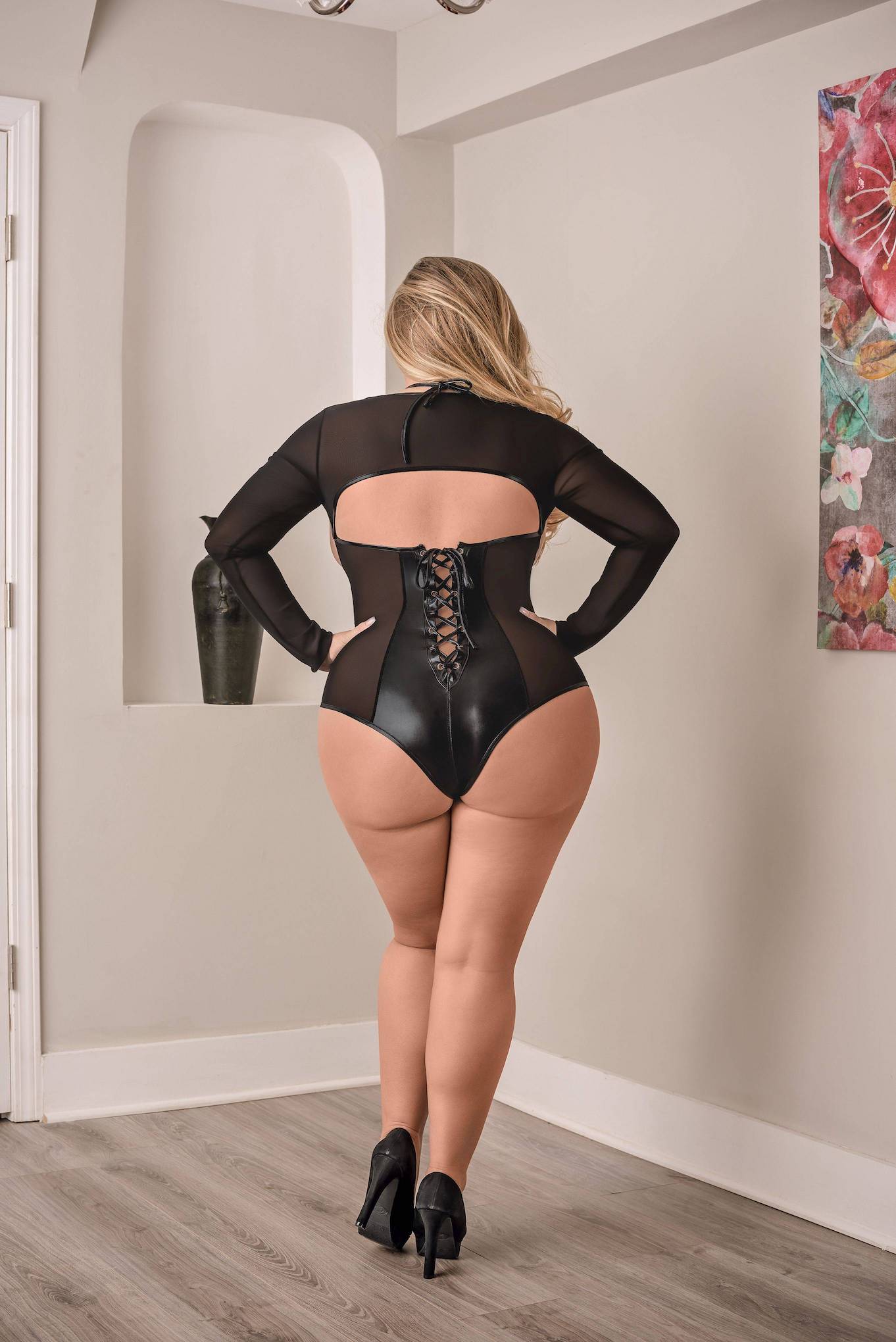 msb578 magic silk lingerie long sleeve cupless crotchless teddy black