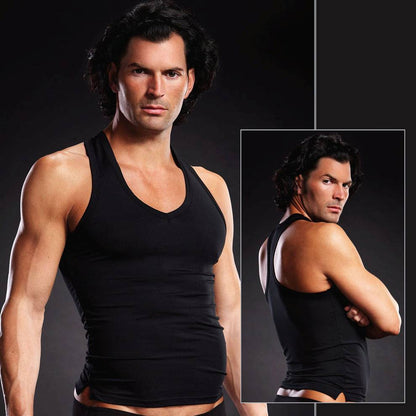 BLM006 Blue Line menswear Microfibre Racerback V-Neck Tank Black Large X-Large Black