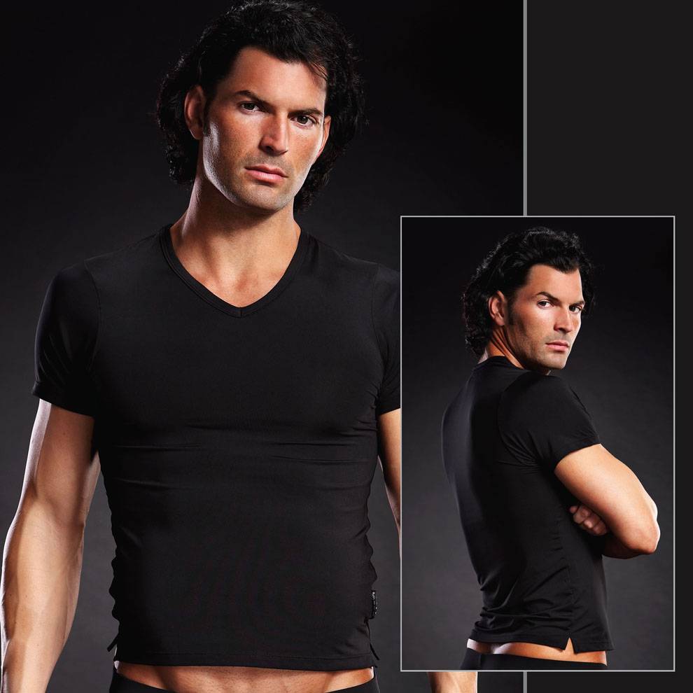 BLM007 Blue Line menswear Microfibre V-Neck Tee Black Small Medium Black
