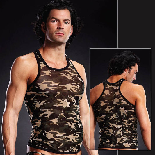 BLM018 Blue Line Male Bedroom Wear Mesh Racerback Tank Camouflage