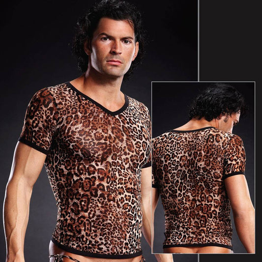 BLM020 Blue Line Male Bedroom Wear Mesh V-Neck Tee Leopard