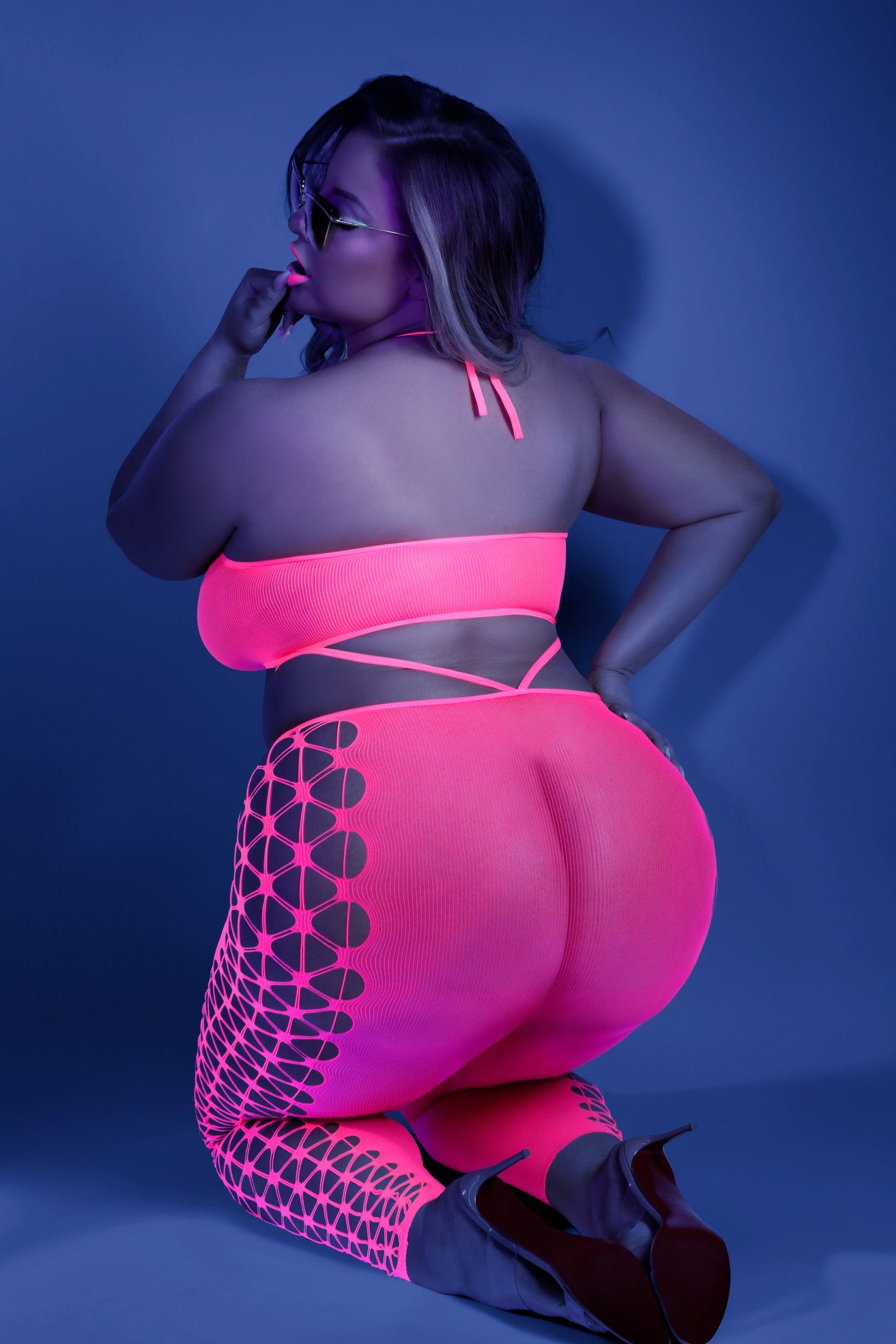 FL-GL2109X Fantasy Lingerie Exotic Dancewear Own The Night Cropped Cutout Halter Bodystocking
