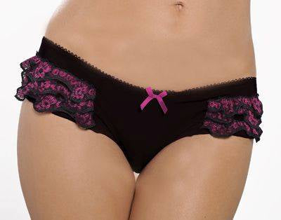 STM9177 Seven Til Midnight Mesh Boyshort With Floral Ruffles Black - Medium / Black