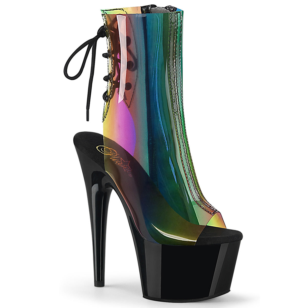 ADORE-1018C-RB Strippers Heels Pleaser Platforms (Exotic Dancing) Rainbow PVC/Blk