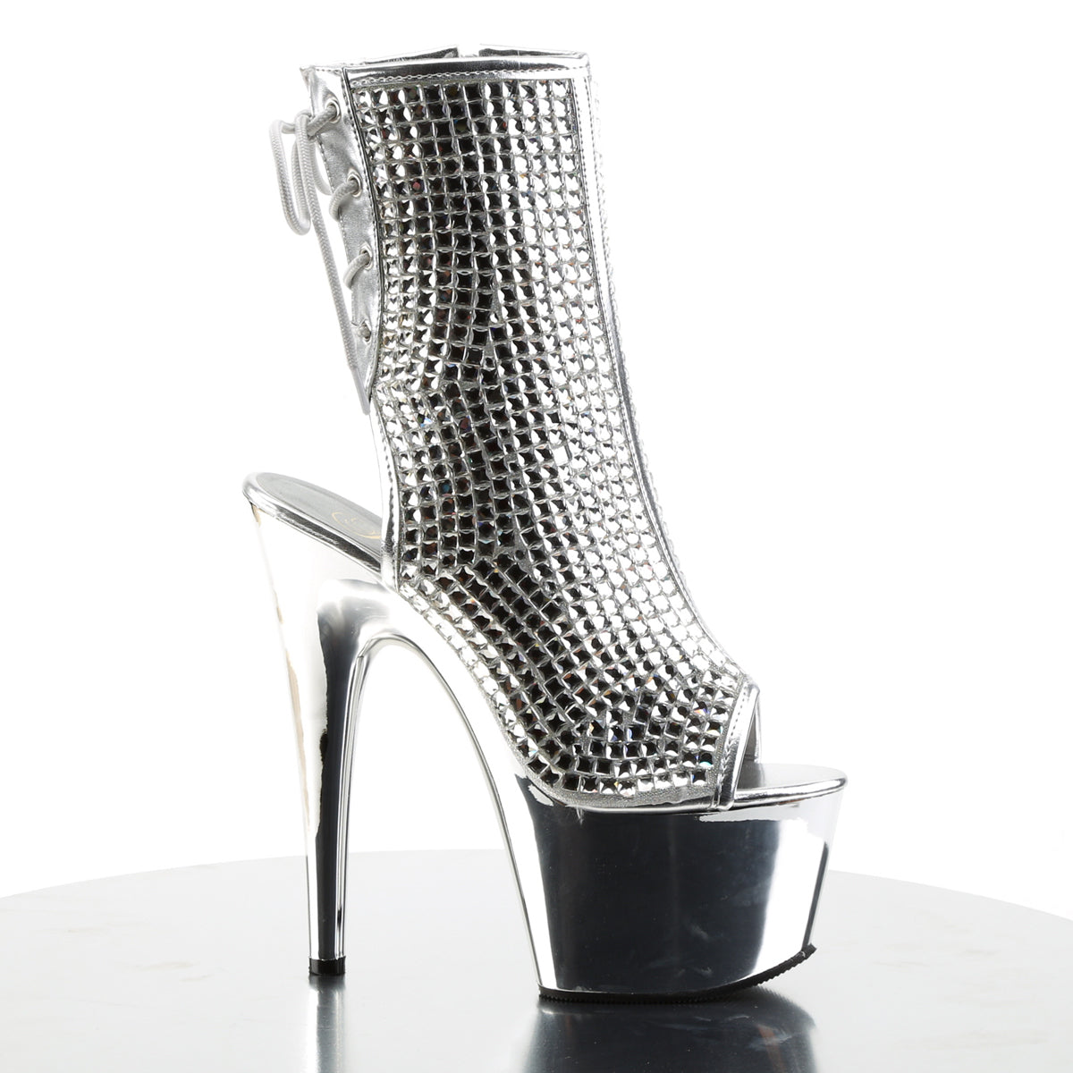 ADORE-1018DCS Pleaser Silver Multi Rhinestones/Silver Chrome Platform Shoes [Sexy Footwear]