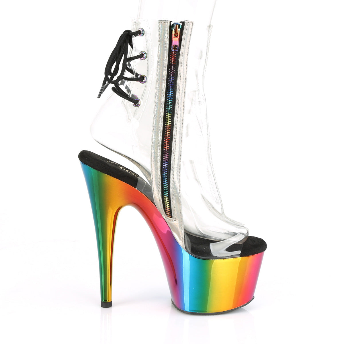 ADORE-1018RC Pleaser Clear/Rainbow Chrome Platform Shoes [Sexy Ankle Boots]