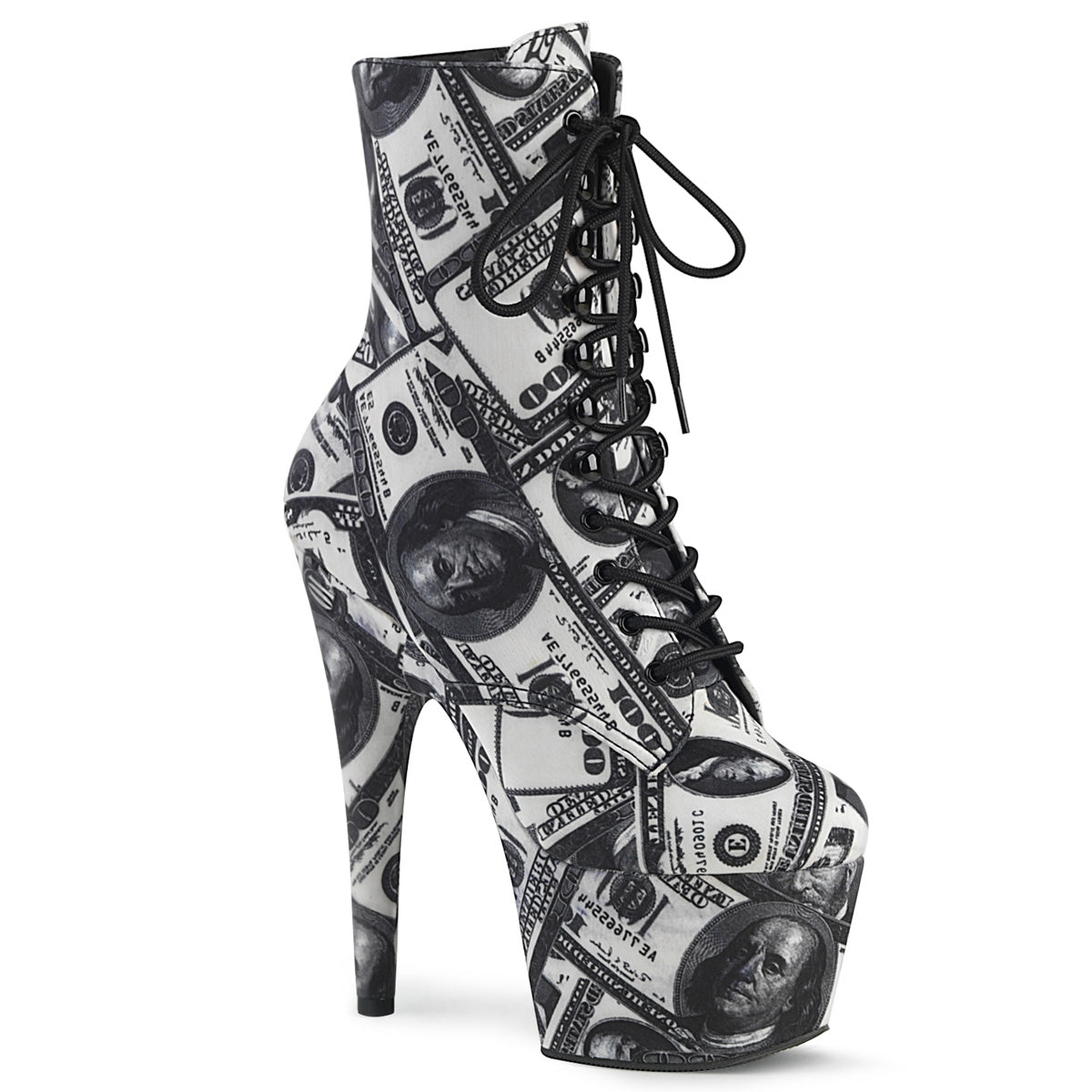 ADORE-1020DP Strippers Heels Pleaser Platforms (Exotic Dancing) Wht-Blk Fabric/Wht-Blk Fabric