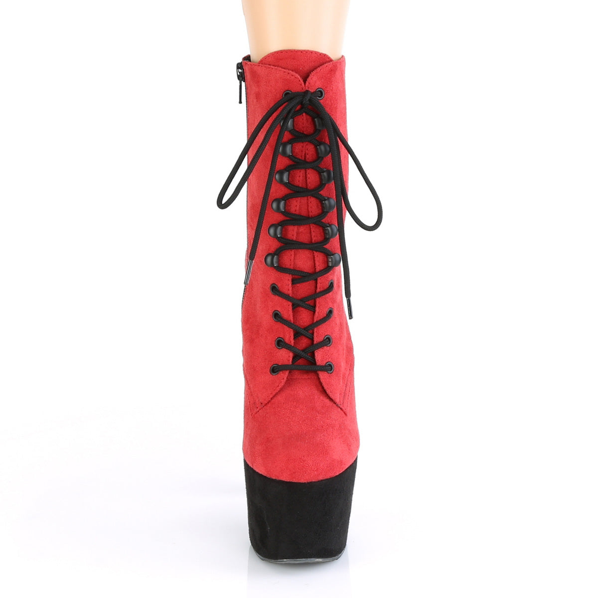 ADORE-1020FSTT Pleaser Red Faux Suede/Black Faux Suede Platform Shoes [Sexy Ankle Boots]