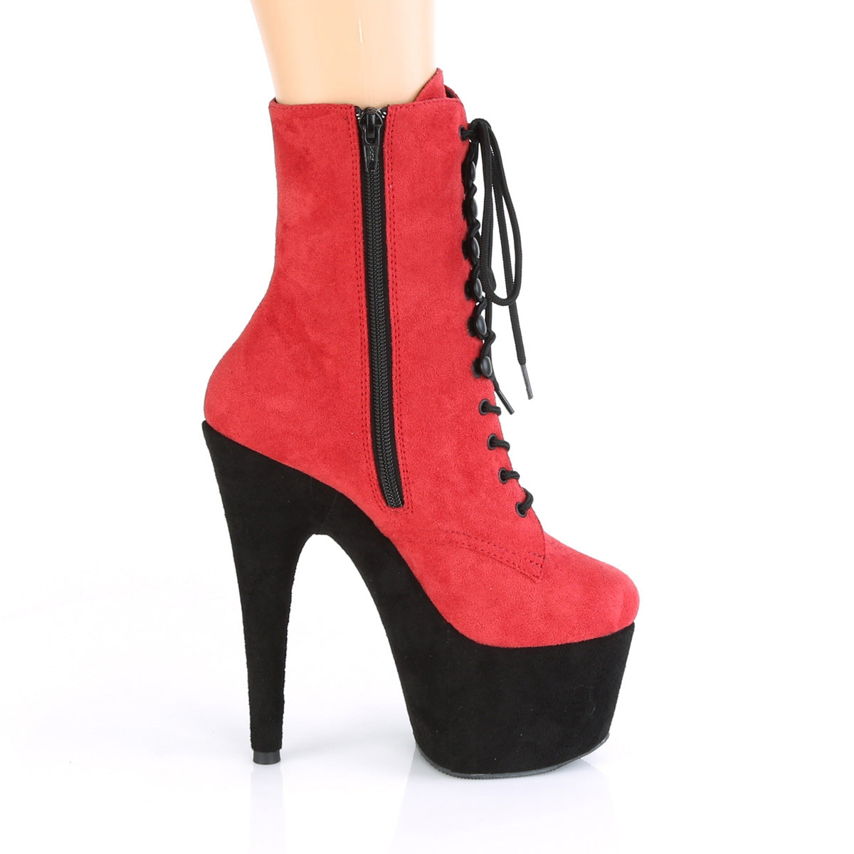 ADORE-1020FSTT Pleaser Red Faux Suede/Black Faux Suede Platform Shoes [Sexy Ankle Boots]