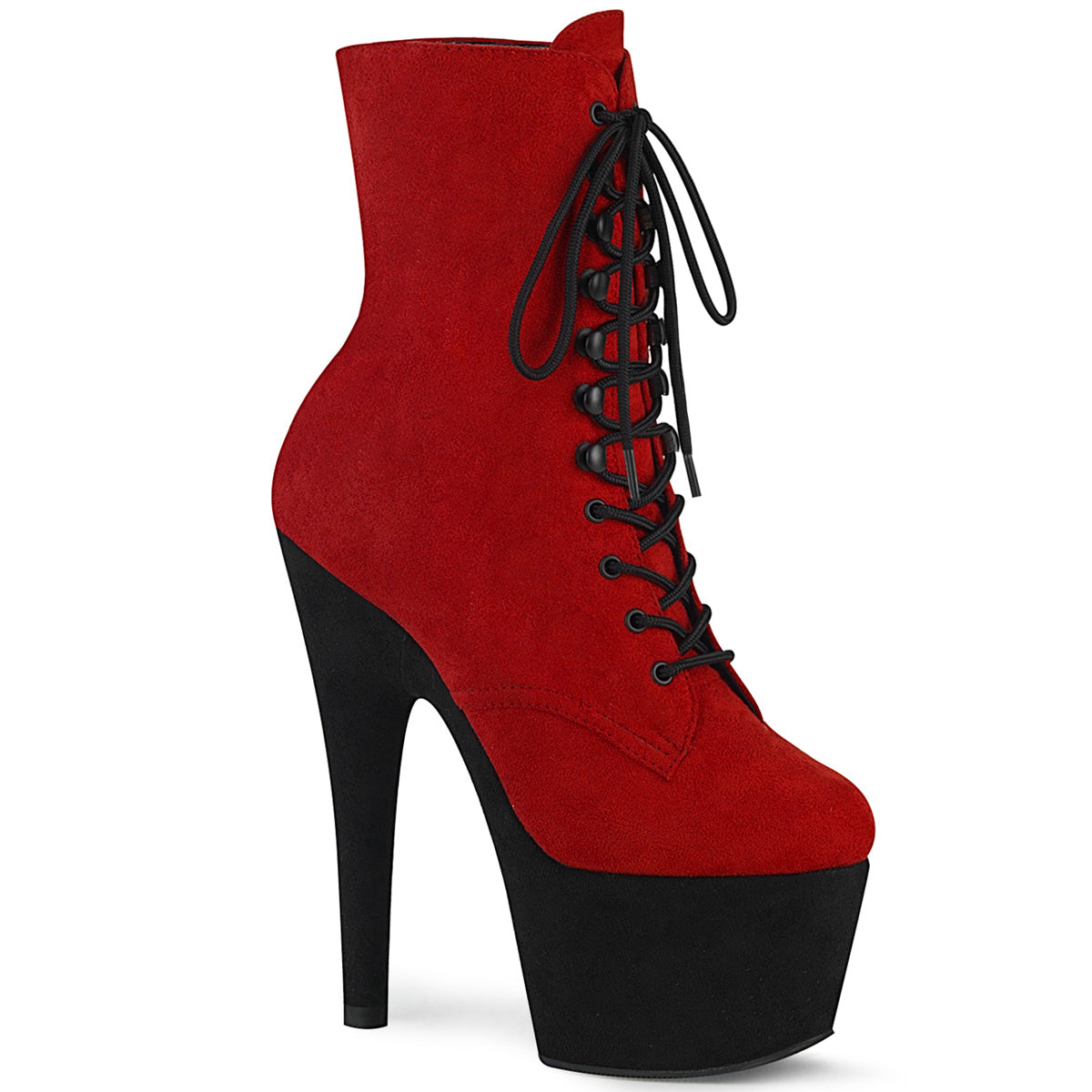 ADORE-1020FSTT Strippers Heels Pleaser Platforms (Exotic Dancing) Red Faux Suede/Blk Faux Suede