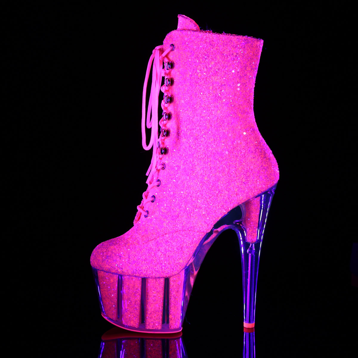 ADORE-1020G Pleaser Neon Pink Glitter/Neon Pink Glitter Platform Shoes [Exotic Dance Ankle Boots]