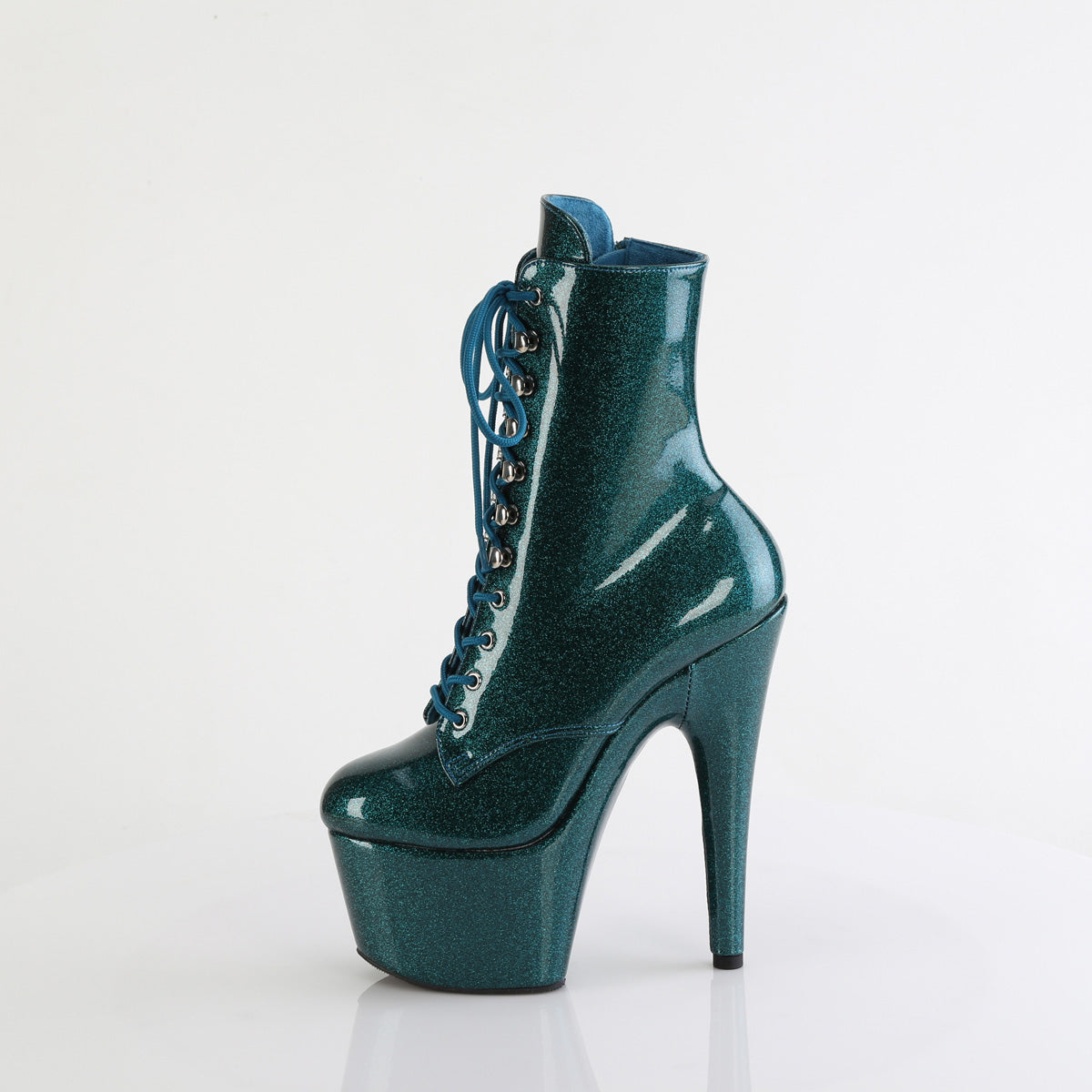 ADORE-1020GP Pleaser Teal Glitter Patent Platform Shoes [Exotic Dance Ankle Boots]