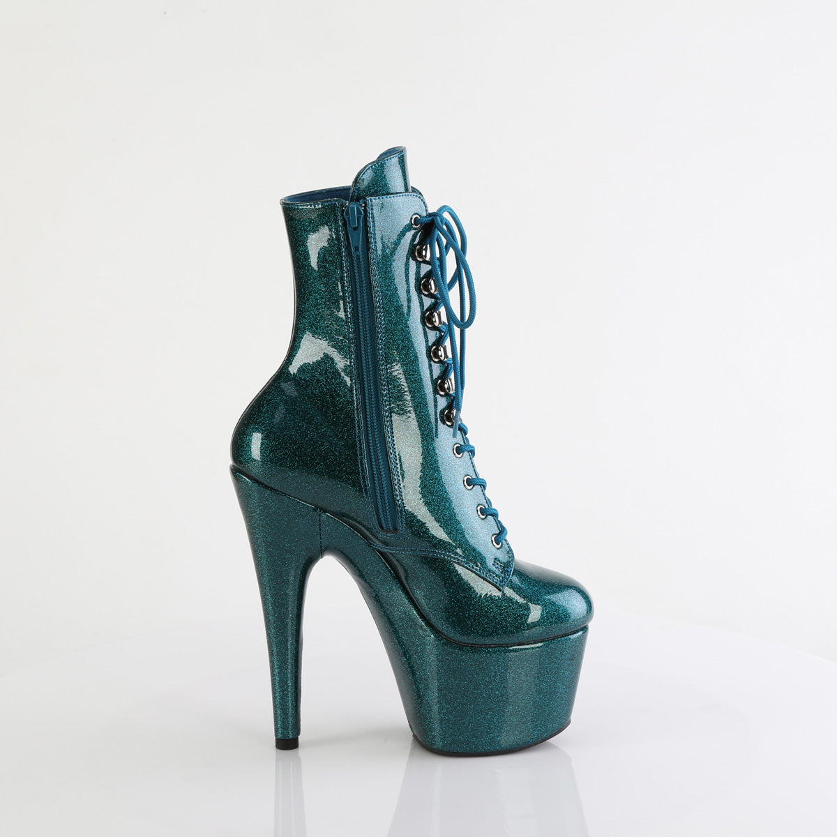 ADORE-1020GP Pleaser Teal Glitter Patent Platform Shoes [Exotic Dance Ankle Boots]
