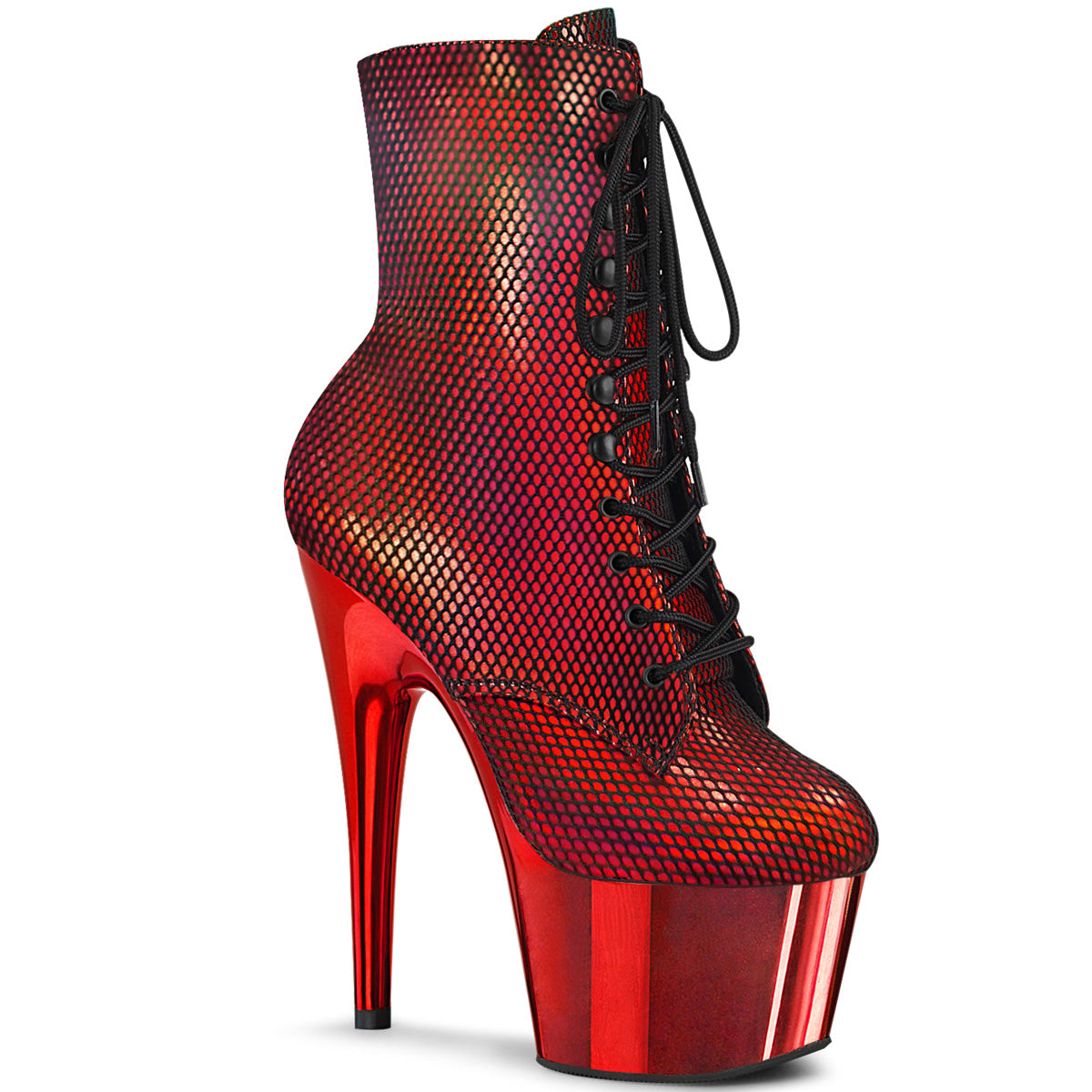 ADORE-1020HFN Strippers Heels Pleaser Platforms (Exotic Dancing) Red Holo/Red Chrome