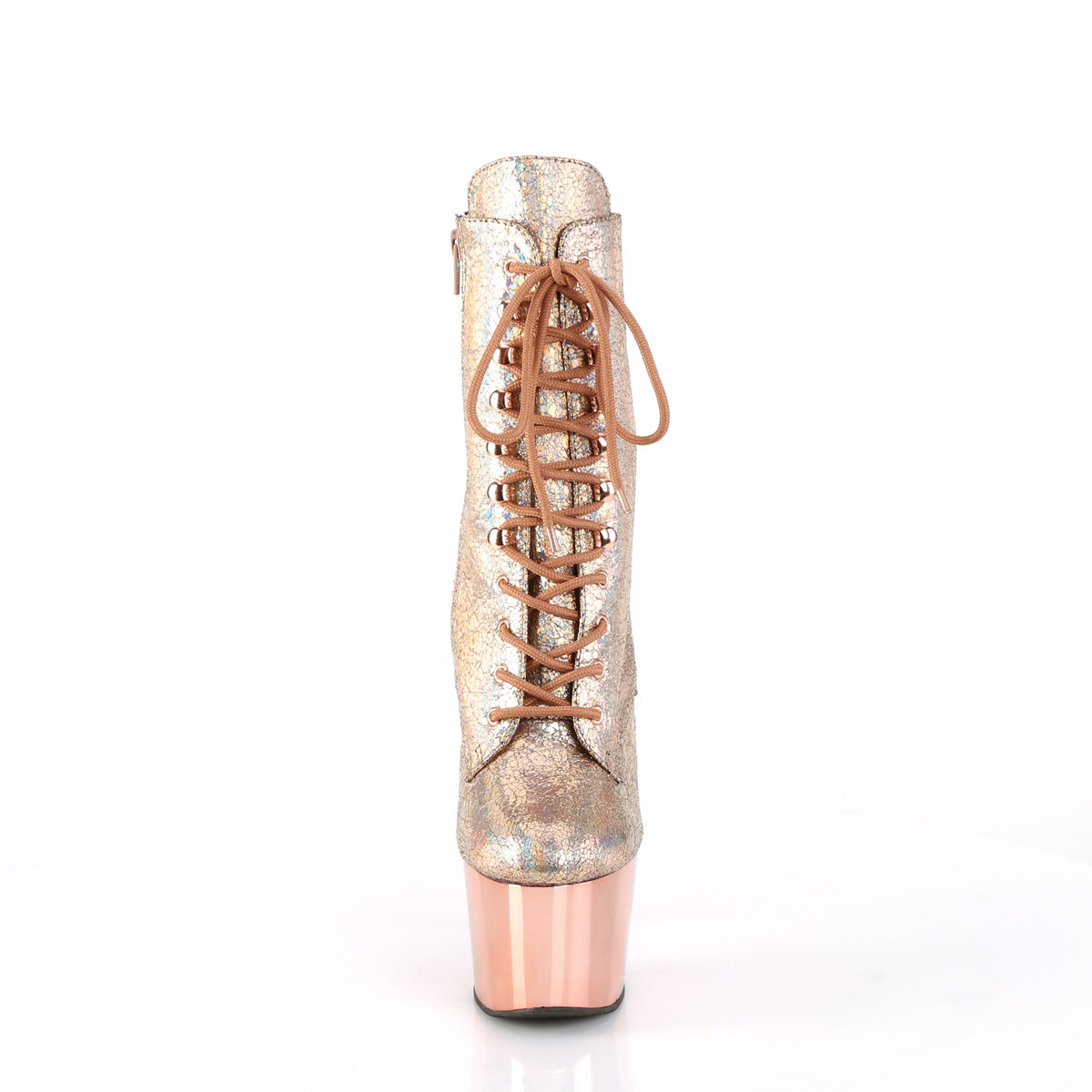 ADORE-1020HM Pleaser Rose Gold Holo Metallic Pu/Rose Gold Chrome Platform Shoes [Sexy Ankle Boots]