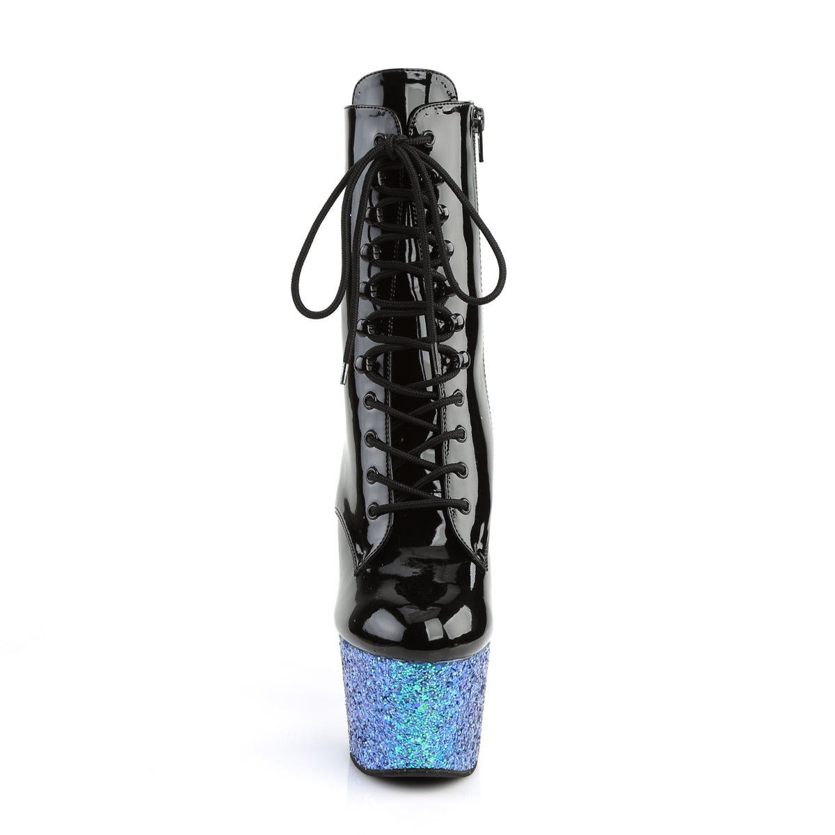 ADORE-1020LG Pleaser Black Patent/Blue Multi Glitter Platform Shoes [Exotic Dance Ankle Boots]