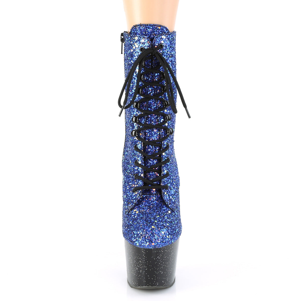 ADORE-1020MG Pleaser Blue Multi Glitter/Black Platform Shoes [Exotic Dance Ankle Boots]