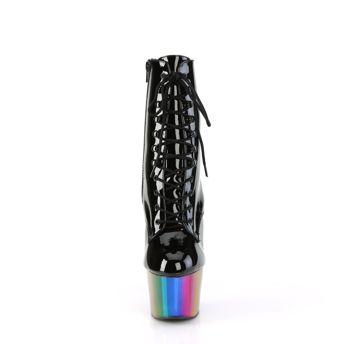 ADORE-1020RC Pleaser Black Patent/Rainbow Chrome Platform Shoes [Exotic Dance Ankle Boots]