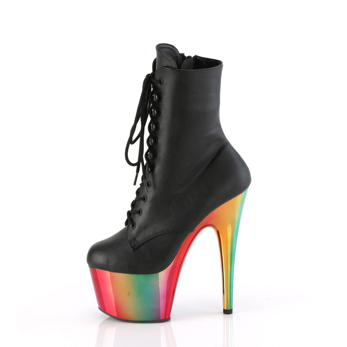 ADORE-1020RC Pleaser Black Faux Leather/Rainbow Chrome Platform Shoes [Sexy Ankle Boots]