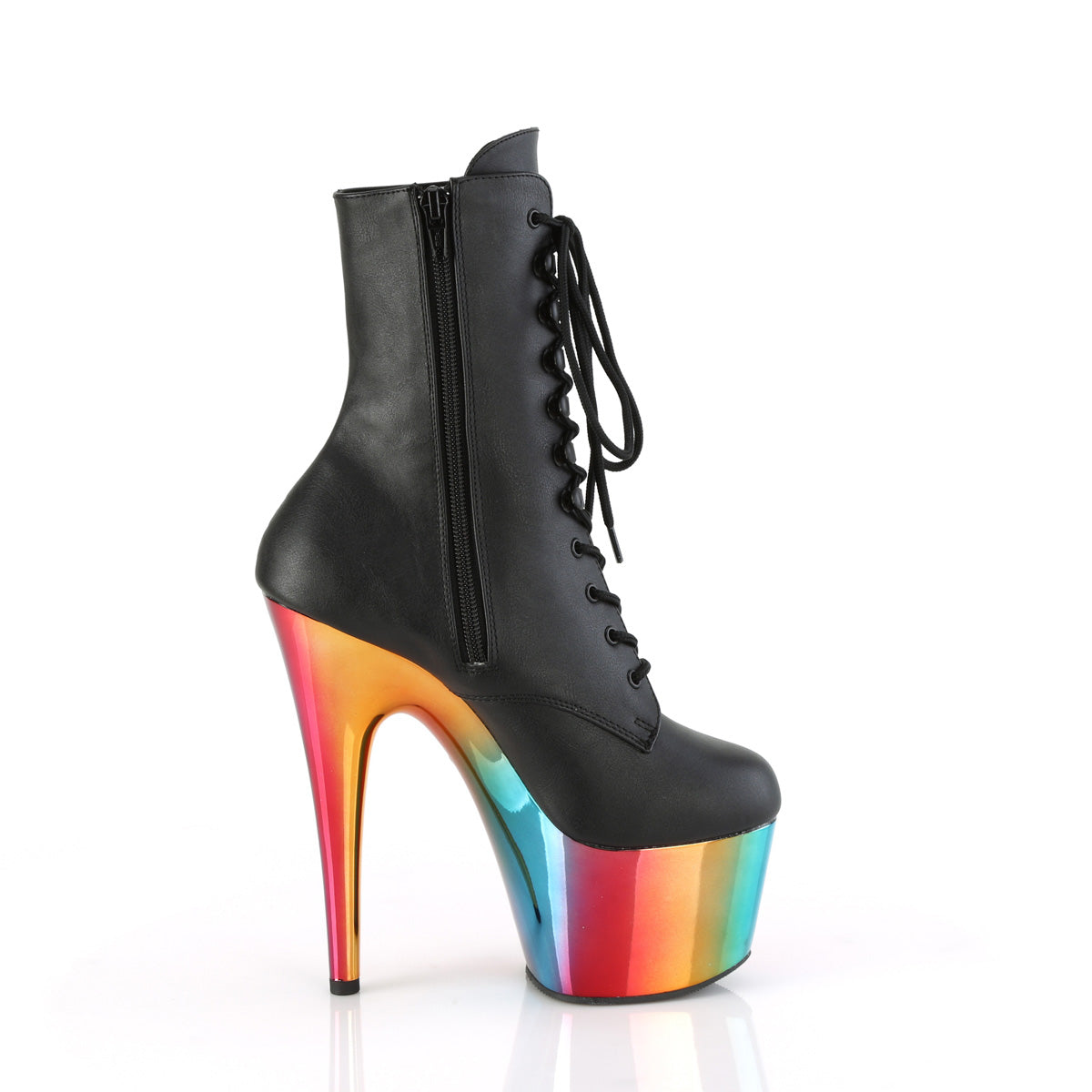 ADORE-1020RC Pleaser Black Faux Leather/Rainbow Chrome Platform Shoes [Sexy Ankle Boots]