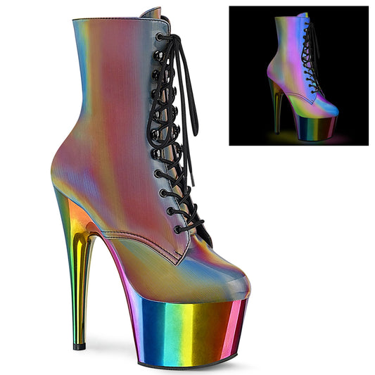 ADORE-1020RC-REFL Strippers Heels Pleaser Platforms (Exotic Dancing) Rainbow Reflective/Rainbow Chrome