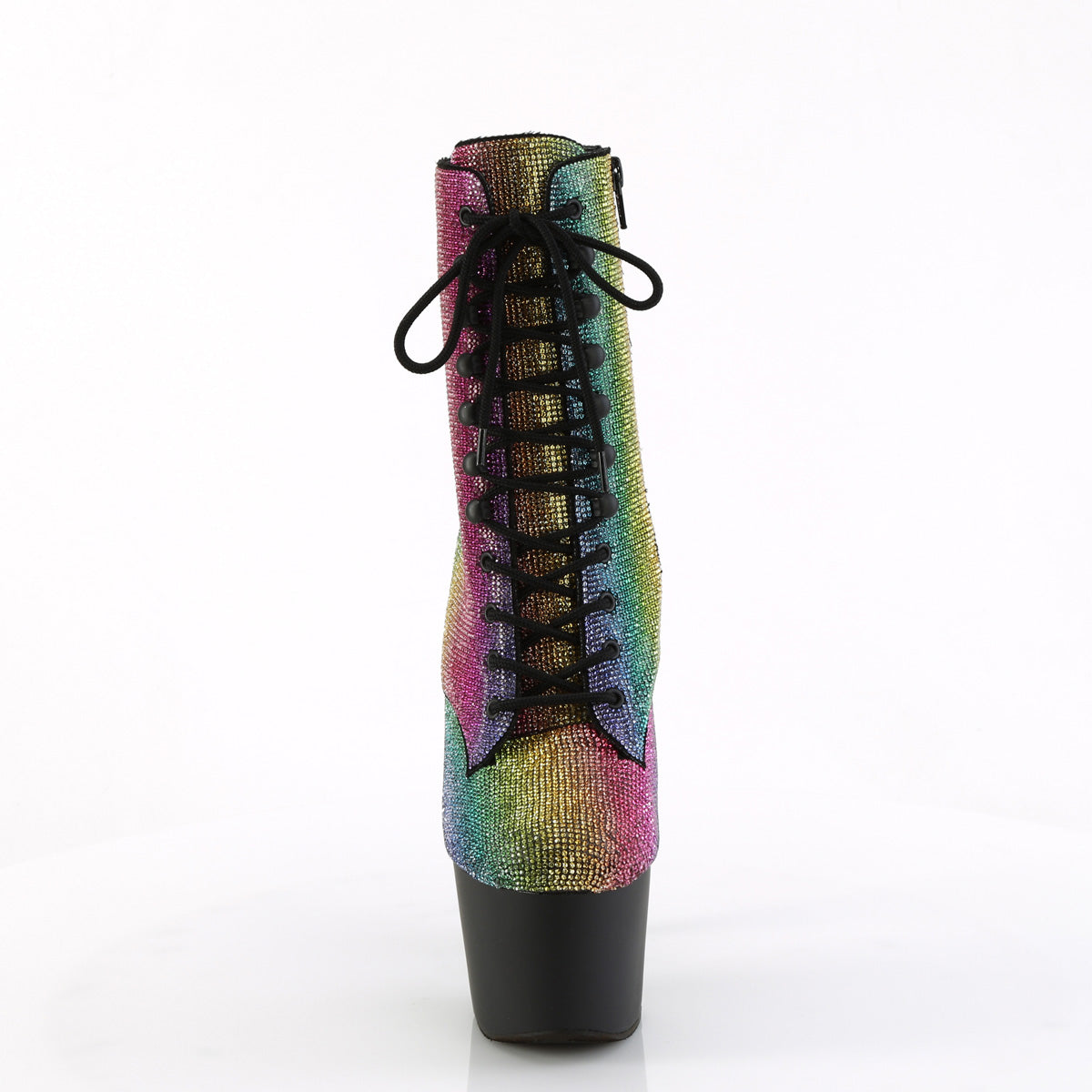 ADORE-1020RS Pleaser Rainbow Rhinestones/Black Matte Platform Shoes [Exotic Dance Ankle Boots]