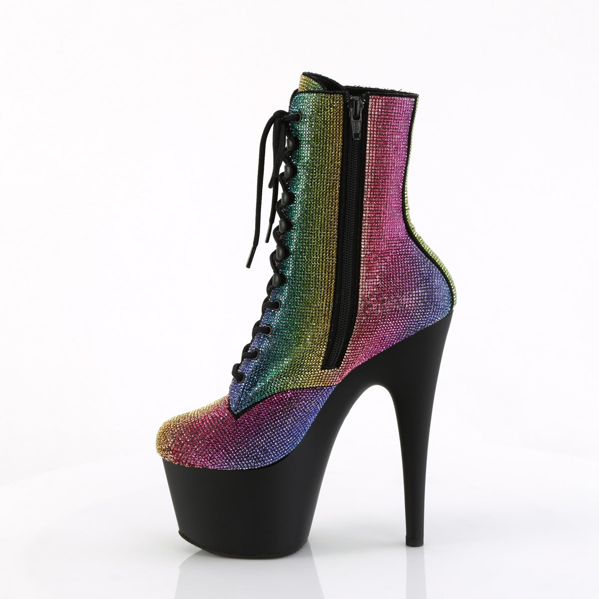 ADORE-1020RS Pleaser Rainbow Rhinestones/Black Matte Platform Shoes [Exotic Dance Ankle Boots]