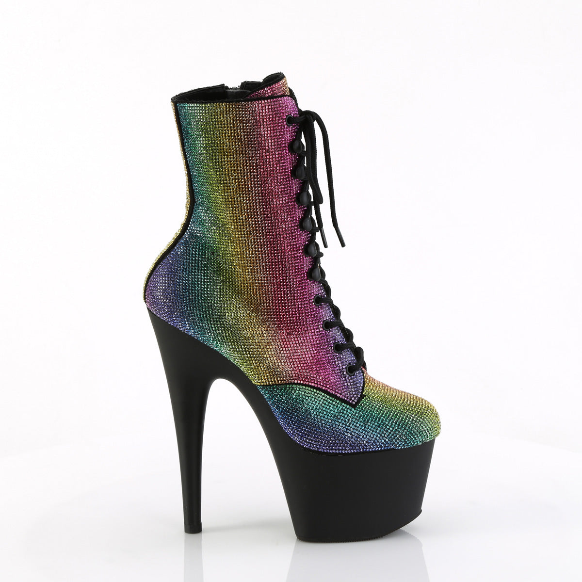 ADORE-1020RS Pleaser Rainbow Rhinestones/Black Matte Platform Shoes [Exotic Dance Ankle Boots]