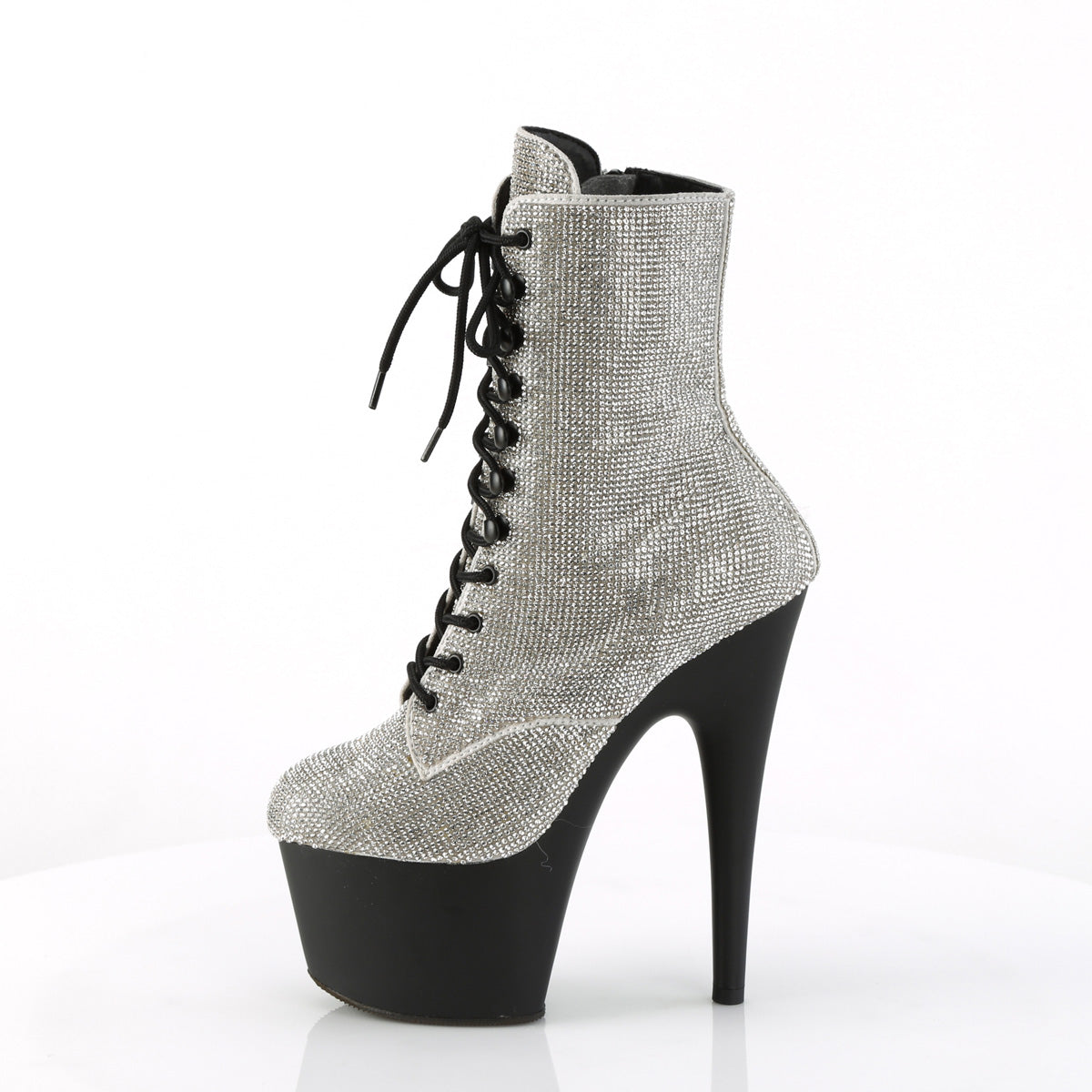 ADORE-1020RS Pleaser Silver Rhinestones/Black Matte Platform Shoes [Exotic Dance Ankle Boots]