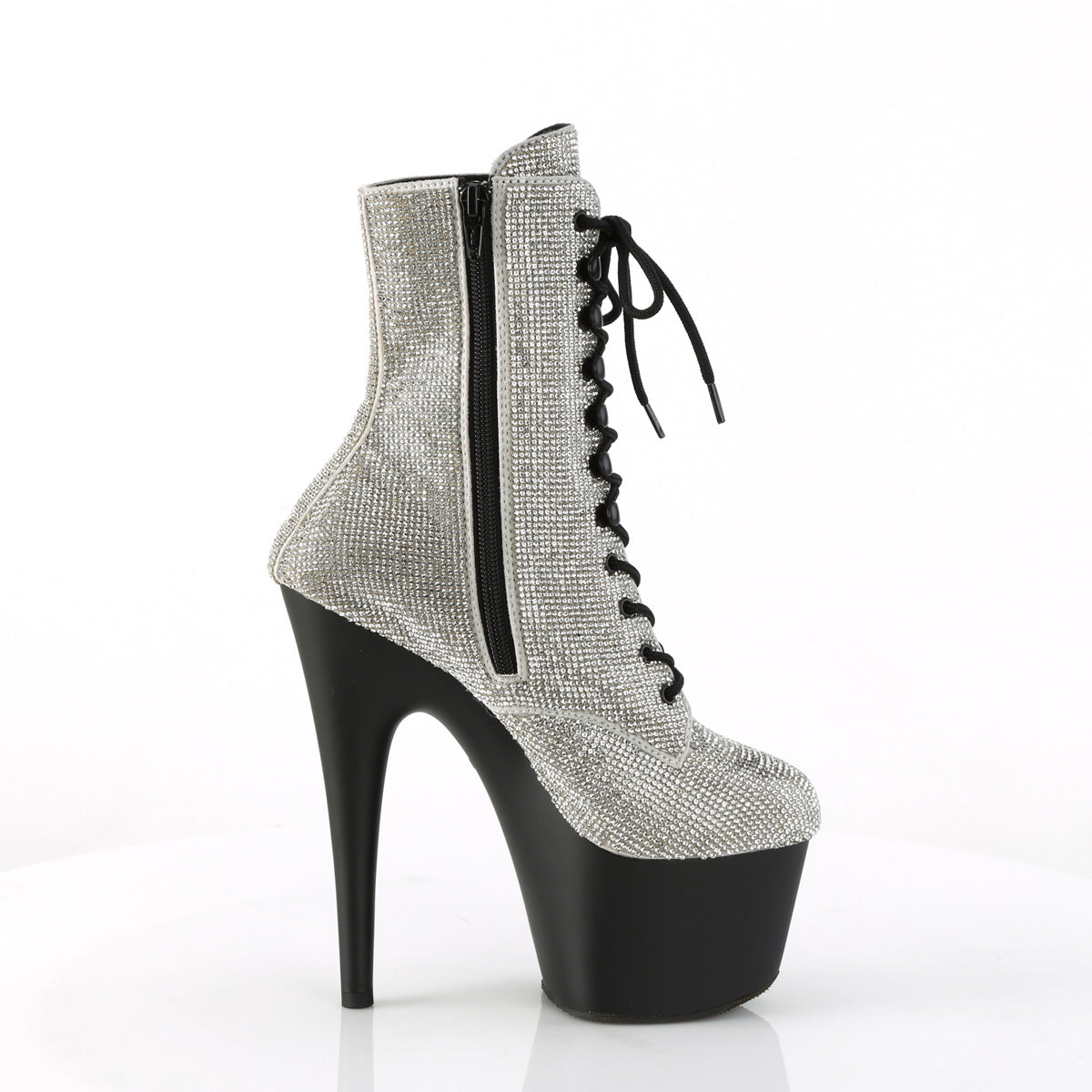 ADORE-1020RS Pleaser Silver Rhinestones/Black Matte Platform Shoes [Exotic Dance Ankle Boots]