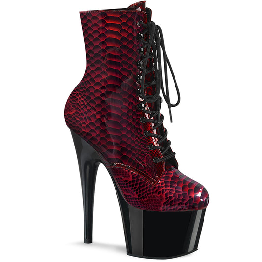 ADORE-1020SP Strippers Heels Pleaser Platforms (Exotic Dancing) Red Snake Print Pat/Blk