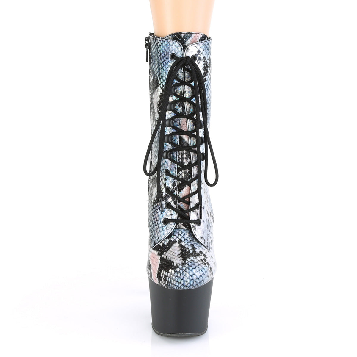 ADORE-1020SP Pleaser Silver Holo Snake Print/Black Matte Platform Shoes [Exotic Dance Ankle Boots]