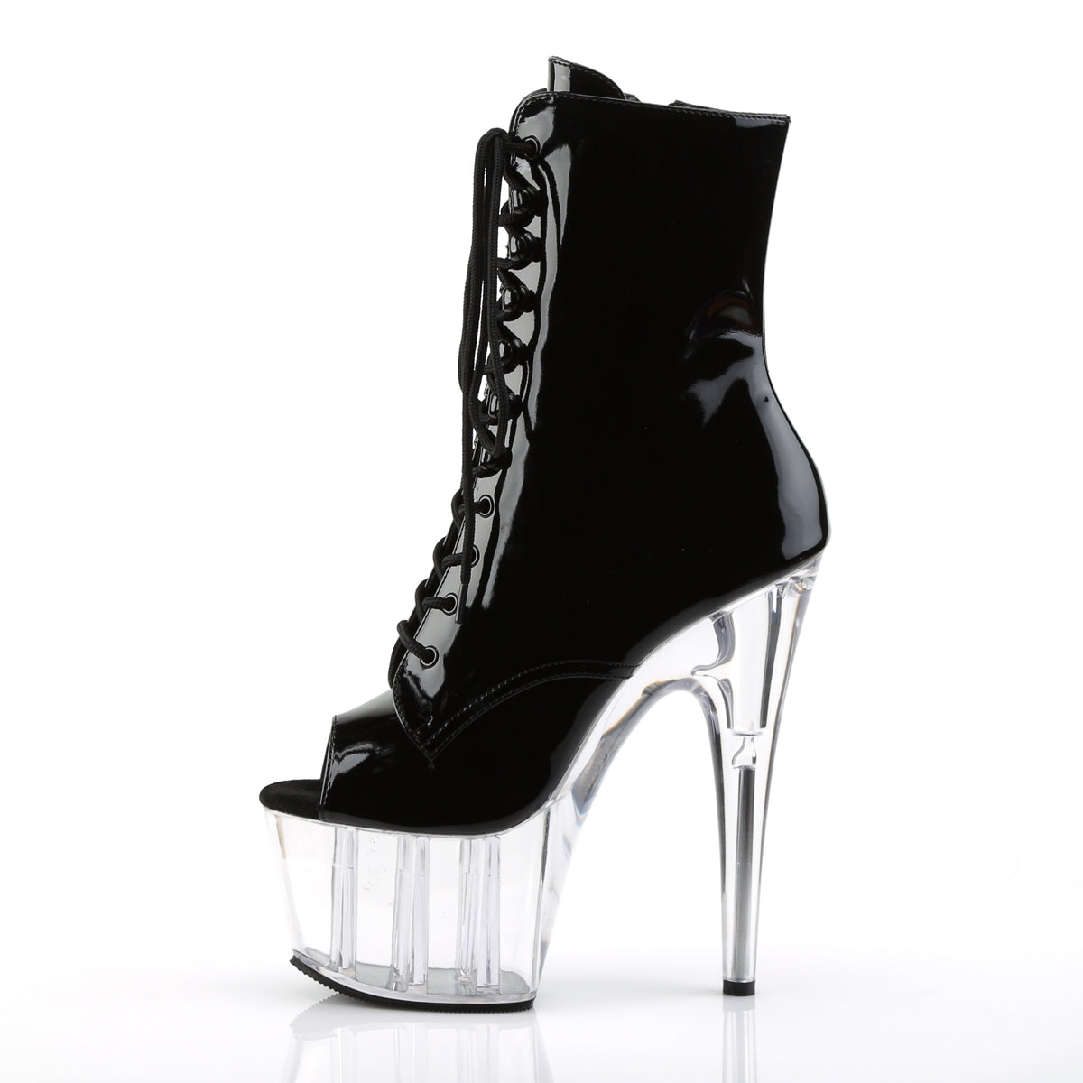 ADORE-1021 Pleaser Black Patent/Clear Platform Shoes [Exotic Dance Ankle Boots]