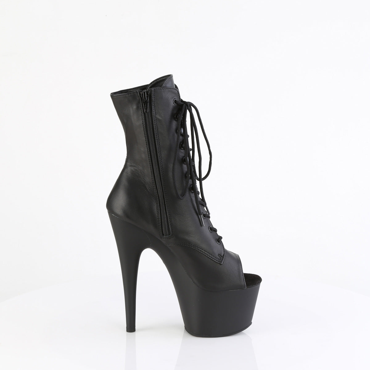 ADORE-1021 Pleaser Black Leather/Black Matte Platform Shoes [Exotic Dance Ankle Boots]