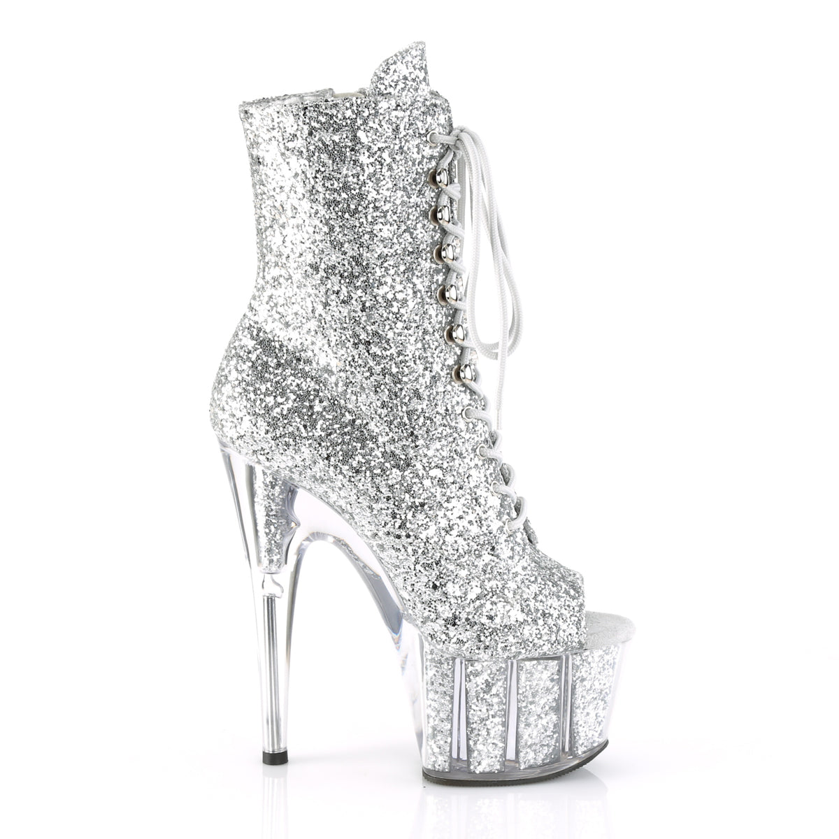 ADORE-1021G Pleaser Silver Glitter/Silver  Glitter Platform Shoes [Exotic Dance Ankle Boots]