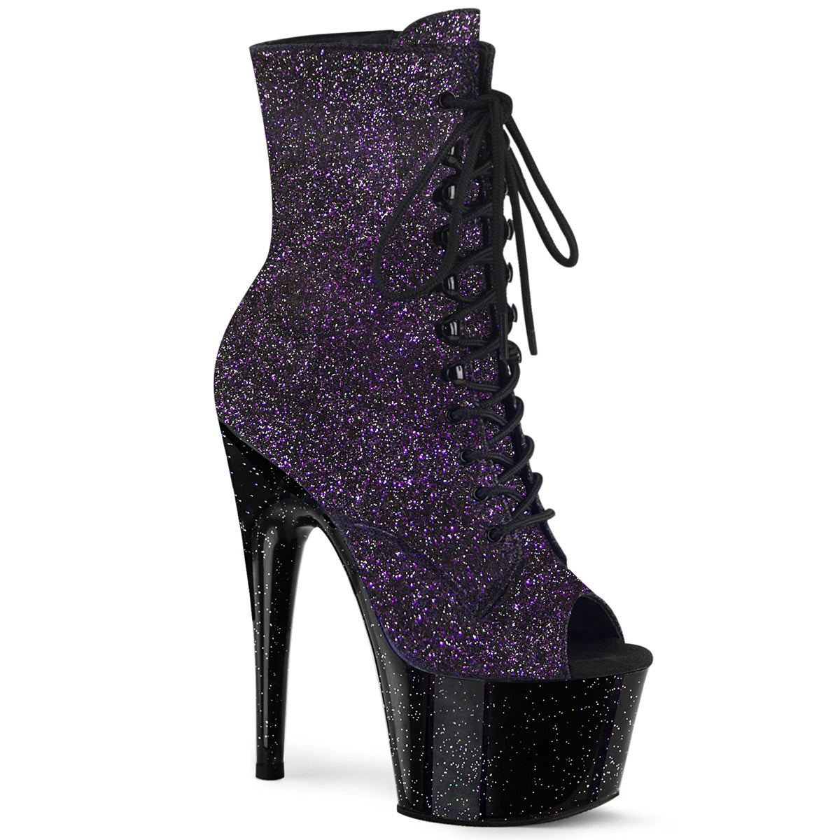 ADORE-1021MG Strippers Heels Pleaser Platforms (Exotic Dancing) Purple Glitter/Blk