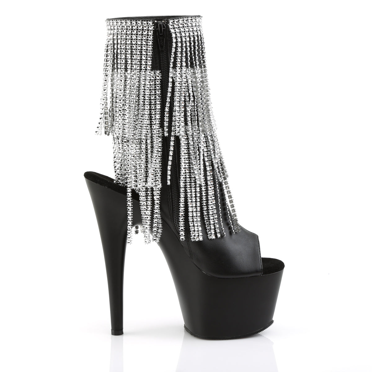 ADORE-1024RSF Pleaser Black Faux Leather-Silver/Black Matte Platform Shoes [Exotic Dance Ankle Boots]