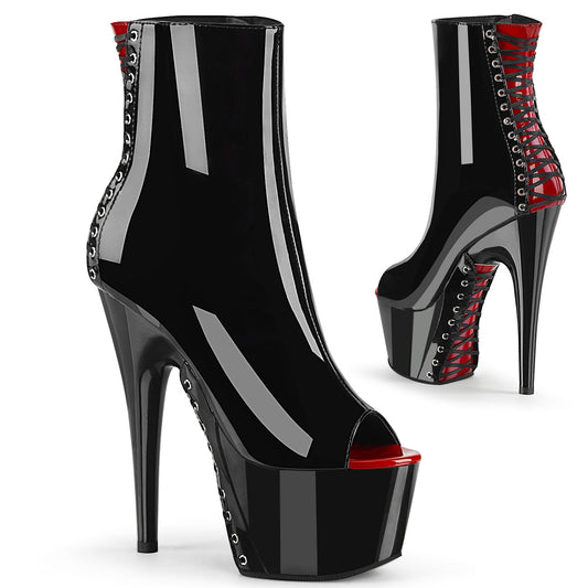 ADORE-1025 Strippers Heels Pleaser Platforms (Exotic Dancing) Blk-Red Pat/Blk