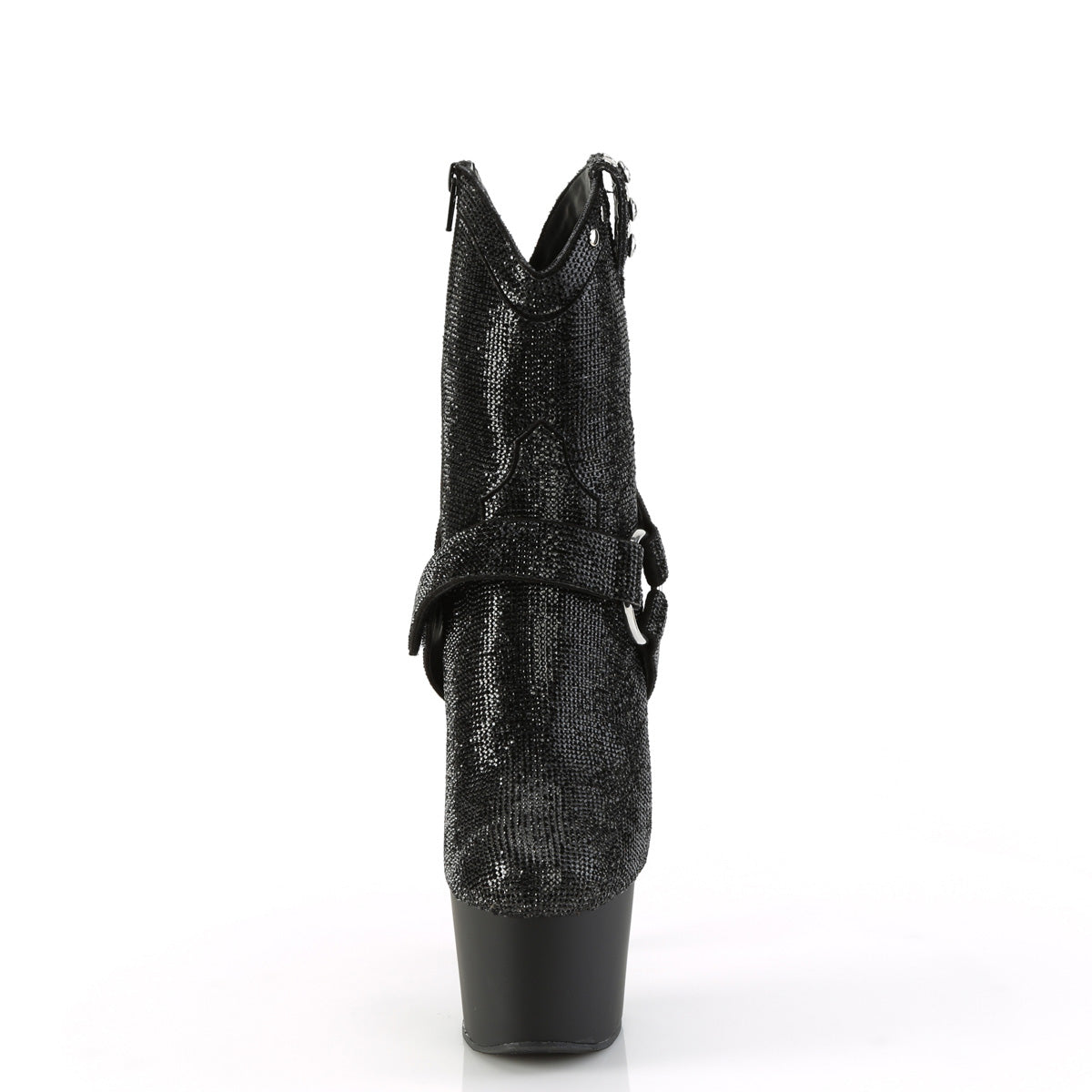 ADORE-1029RS Pleaser Black Rhinestones/Black Matte Platform Shoes [Exotic Dance Ankle Boots]