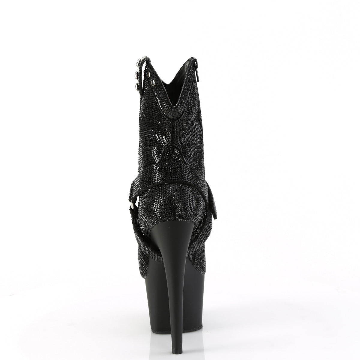 ADORE-1029RS Pleaser Black Rhinestones/Black Matte Platform Shoes [Exotic Dance Ankle Boots]