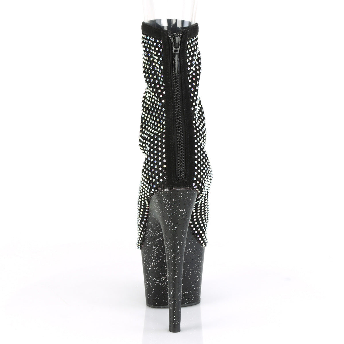 ADORE-1031GM Pleaser Black Fabric-Rhinestones Mesh/Black Matte Platform Shoes [Exotic Dance Ankle Boots]