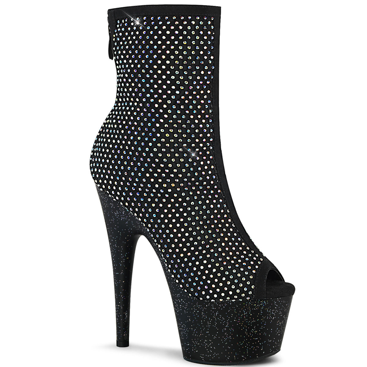 ADORE-1031GM Strippers Heels Pleaser Platforms (Exotic Dancing) Blk Fabric-RS Mesh/Blk Matte