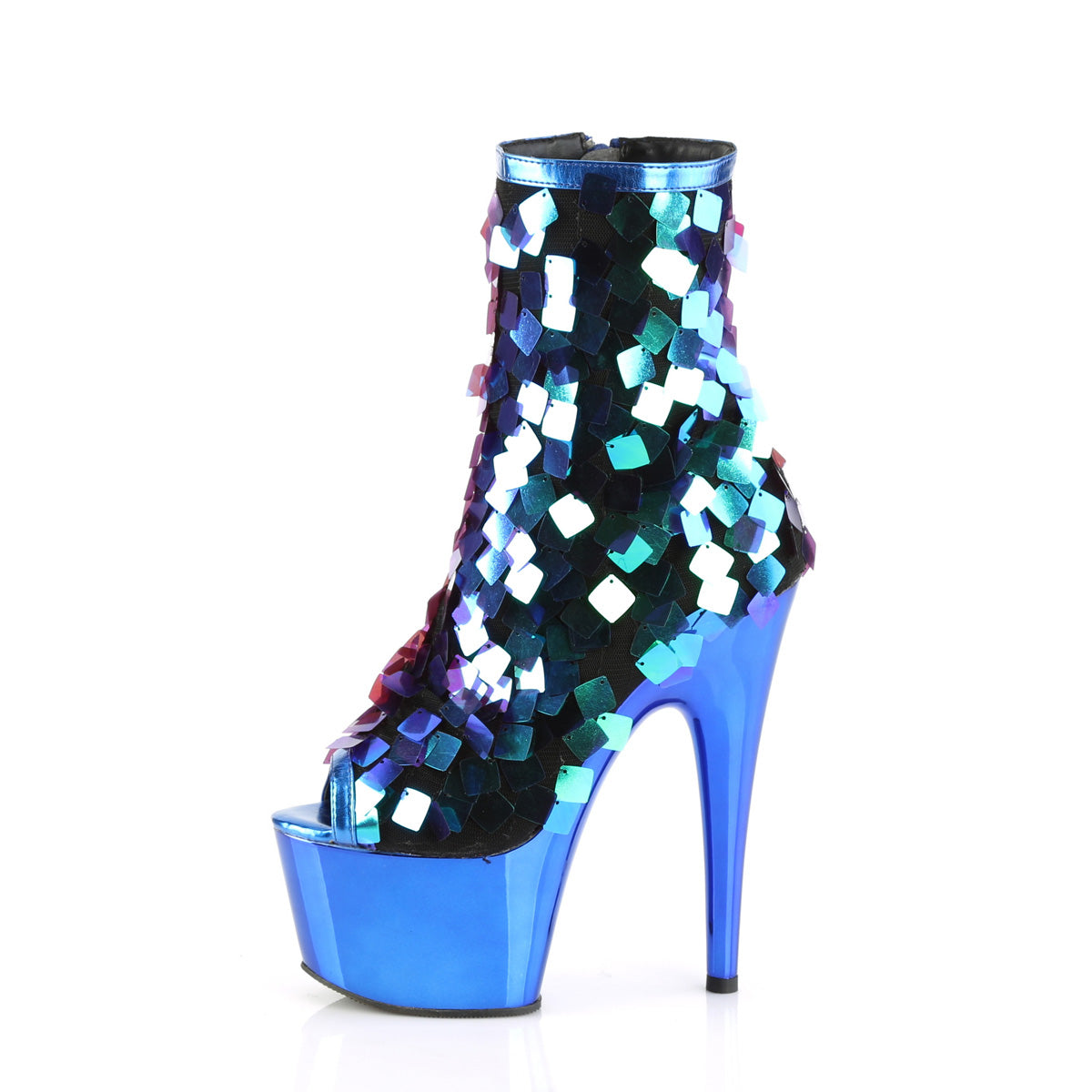 ADORE-1031SSQ Pleaser Iri.Green Sequins-R.Blue MetPu/R.BlueChrome Platform Shoes [Sexy Ankle Boots]