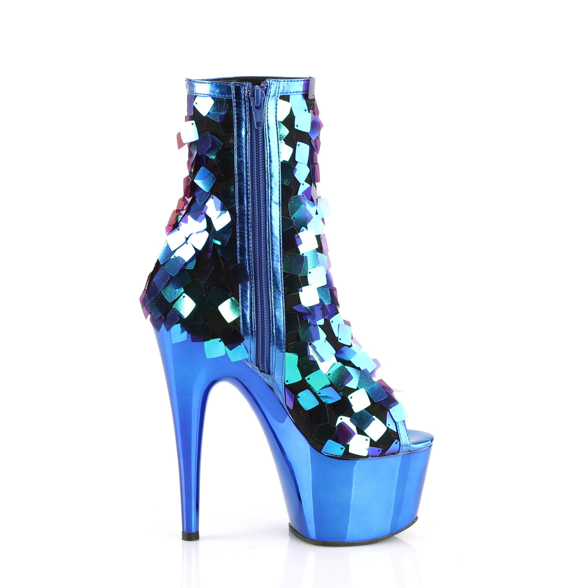 ADORE-1031SSQ Pleaser Iri.Green Sequins-R.Blue MetPu/R.BlueChrome Platform Shoes [Sexy Ankle Boots]