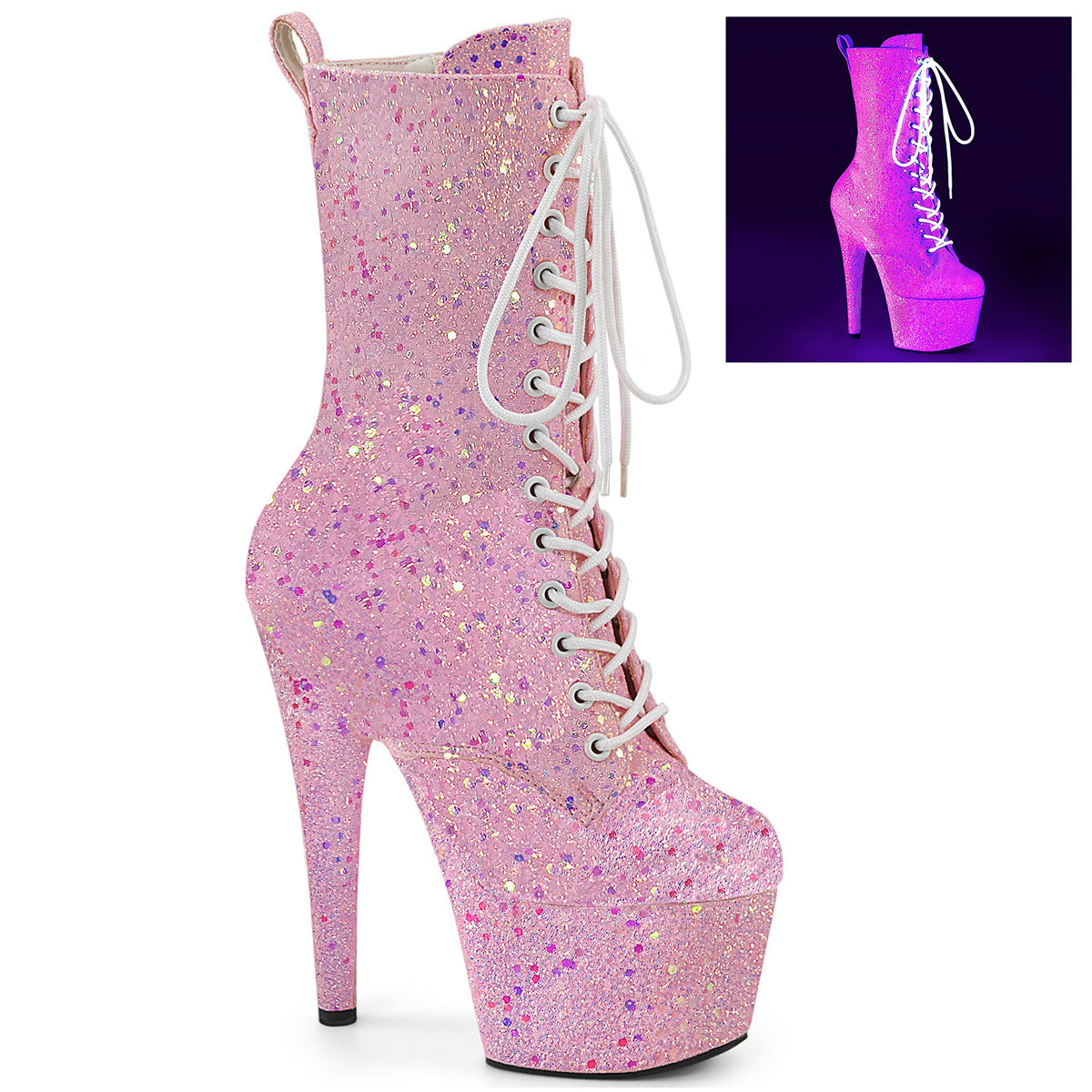 ADORE-1040IG Pleaser Neon B Pink Iridescent Glitter Platform Shoes [Exotic Dance Ankle Boots]