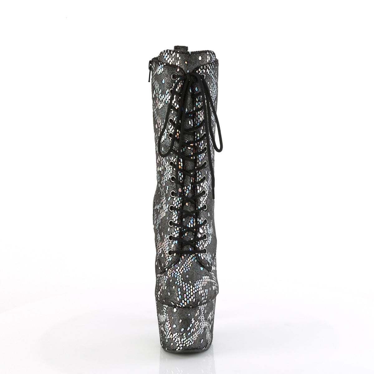 ADORE-1040SPF Pleaser Silver Metallic Holo Snake Print Fabric/ Platform Shoes [Exotic Dance Ankle Boots]